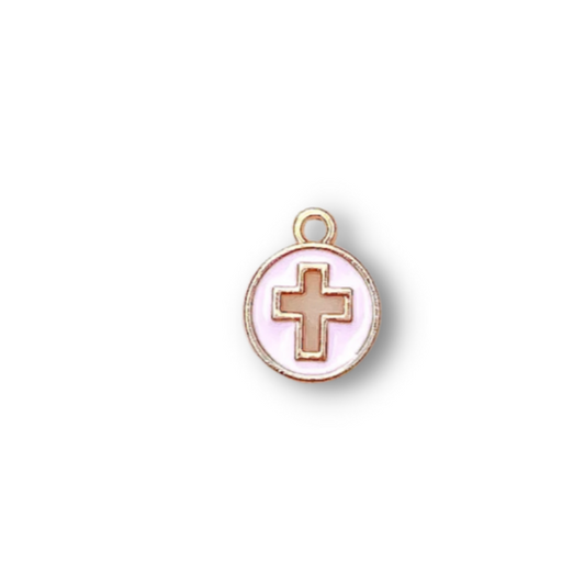 PINK ROUND MINI CROSS CHARM