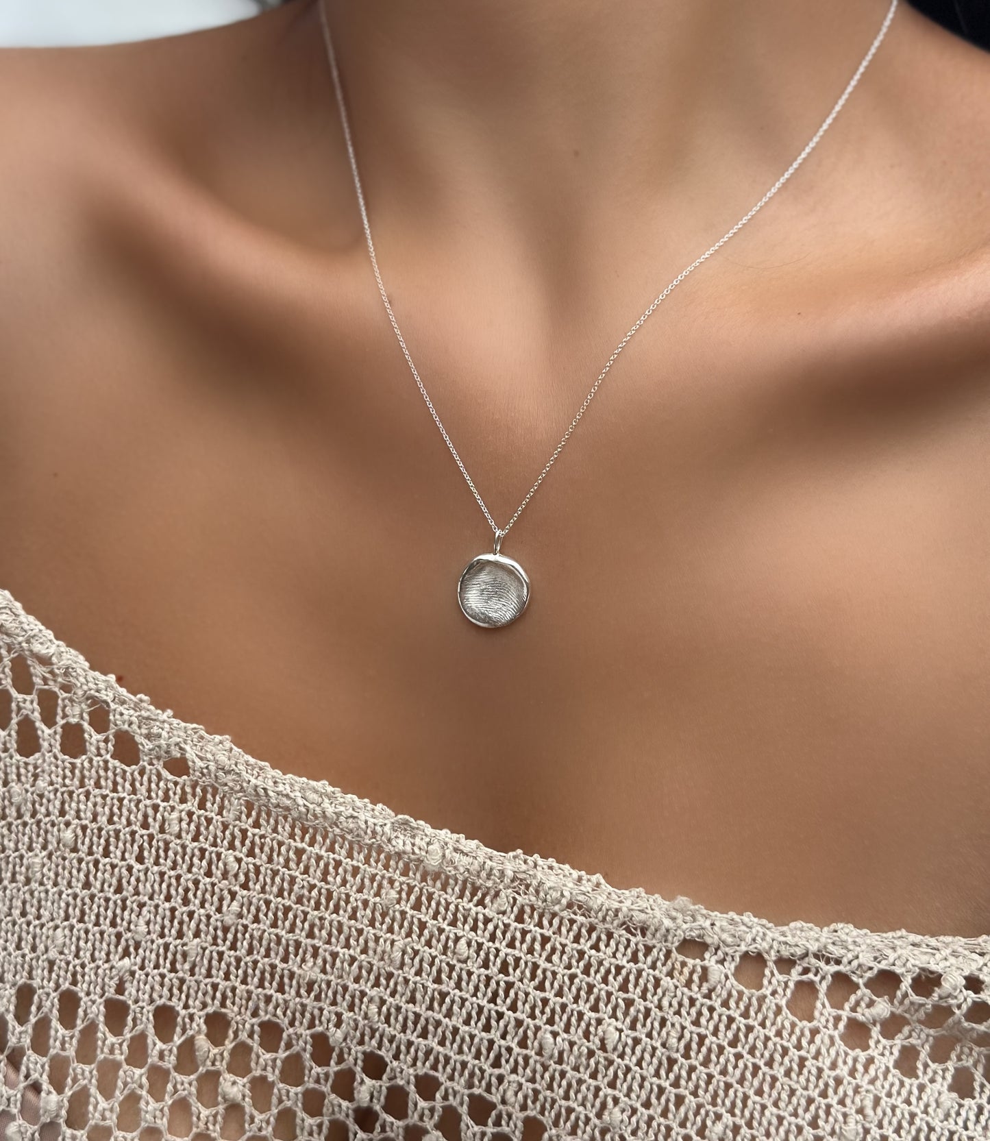 Fingerprint Impression Necklace | White Gold