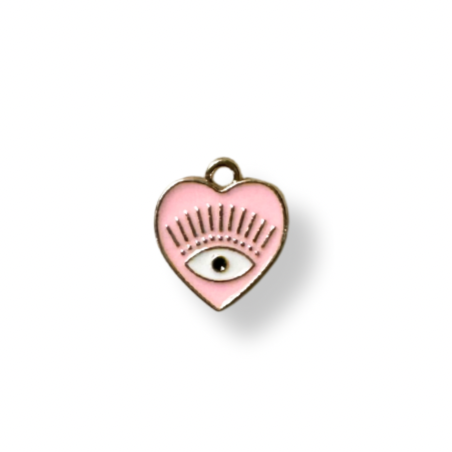 Pink Evil Eye Mati Heart Charm