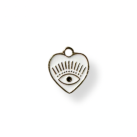 White Evil Eye Mati Heart Charm